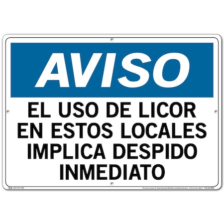 Vestil Aluminum Sign, 14-1/2" Height, 20-1/2" Width, Aluminum, Rectangle, Spanish SI-N-23-E-AL-080-S